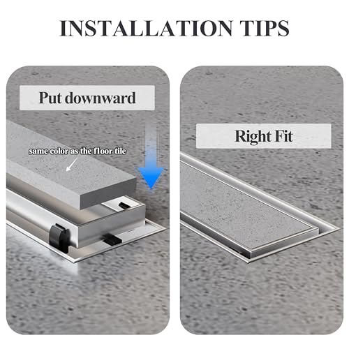 18 Inch Linear Shower Drain Brushed Floor Drain with Removable 2-in-1 Tile Insert Grate Cover and SUS304 Stainless Steel CUPC Certificate (18 inch) - color: Brushed, size: 18inch