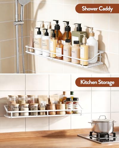 Orimade Bathroom Shelf Organizer Shower Caddy Storage Kitchen Rack with Traceless Transparent Adhesive No Drilling SUS304 Stainless Steel, 15.75inch, White - color: White