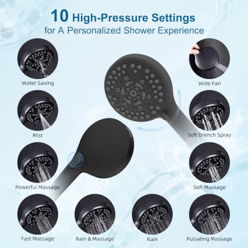 Hibbent Metal 10" High Pressure Rain Shower Head Combo, Oil-Rubbed Bronze | cUPC Certified Rainfall Shower Head with handheld 10 Sprays, 16'' Adjustable Extension Arm, 71'' Hose, Showerhead Holder - color: Oil Rubbed Bronze, style: Square 10''
