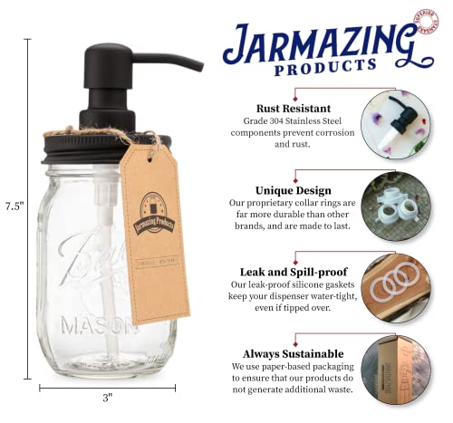 Mason Jar Soap Dispenser - Black - 16 oz Ball Mason Jar Liquid Dispenser for Kitchen & Bathroom - Glass - Dish Soap Dispenser with Rust Proof Stainless Steel Pump & Lid - size: Pack of 1