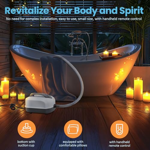 Portable Spa Bubble Bath Mat, Full Body Bubbling Non-Slip Bath Mat with Remote, Pillow & Electric Air Pump - Adjustable Bubble Settings for Bathtub Home Spa Relaxation (Normal Suction Cup)
