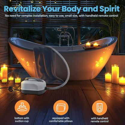 Portable Spa Bubble Bath Mat, Full Body Bubbling Non-Slip Bath Mat with Remote, Pillow & Electric Air Pump - Adjustable Bubble Settings for Bathtub Home Spa Relaxation (Normal Suction Cup)