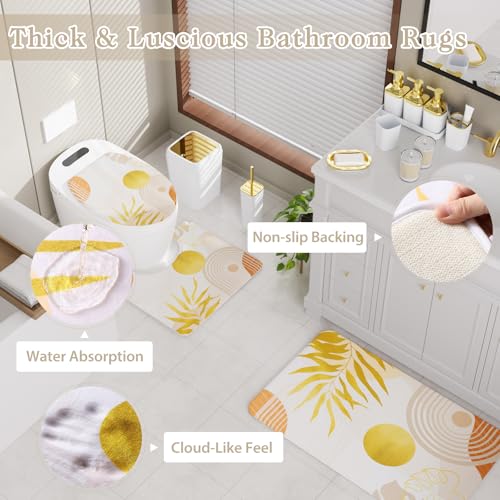 Bathroom Set - 27PC Bathroom Sets with Shower Curtain and Rugs, White Bathroom Set, Bathroom Accessory Set, Trash Can, Toilet Brush & 3 PC Soap Dispensers - color: White, size: Bath Set+Boho Shower Curtain+Bath Rugs