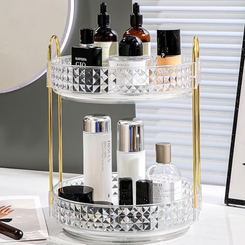Fangoo 2 Tiers Clear Rotating Makeup Organizer for Vanity, 360 Spinning Skincare Organizers for Dresser Perfume Organizer Large Skincare Make up Storage Cosmetic Organizer for Bathroom Countertop - color: Clear-A, size: 2 Tiers