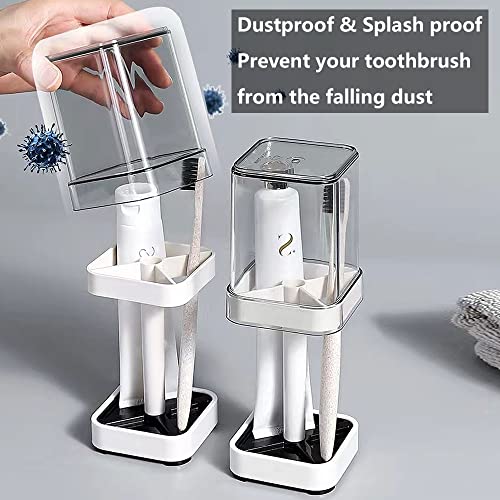 1 Pack Toothbrush Holder Stand with Cover/Cup, 3 Slots Toothbrush Holders for Bathrooms, Compatible with Toothpaste, Conventional Toothbrushes Storage, Razor Comb Multifunctional Storage