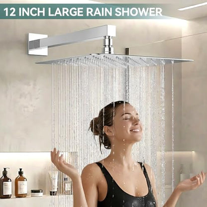 STARBATH Shower Faucet Set Shower System with Diverter Valve, Chrome | 12" Wall Mount Rain Shower Head and Handheld Spray for Two Person, Shower Set with Valve and Trim Kit Complete - color: Chrome, size: 12"-01