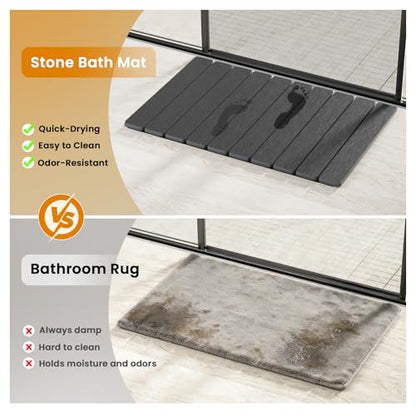 Dayacoco Non Slip Stone Bath Mat, 23.2 x 15.3 in Foldable Quick Dry Stone Shower Mat, Diatomaceous Earth Bath Mat for Bathroom, Kitchen, Easy to Clean (Grey) - color: Grey