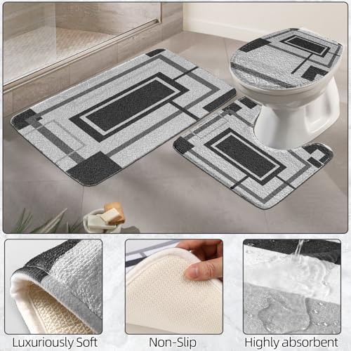 XLHOMO Black and Gold Bathroom Accessories Set - 24PCS with Shower Curtain, Rugs, and Waterproof Curtain Set - size: Bath Set+Shower Curtain+Bath Rugs, style: Black5