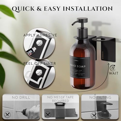 Shower Shampoo Dispenser Wall Mounted – Refillable 16.9 oz Amber Bottle with Stainless Steel Pump & No-Drill Adhesive Holder – Soap Dispenser for Bathroom (1 X Amber/Black) - color: 1 X Amber/Black