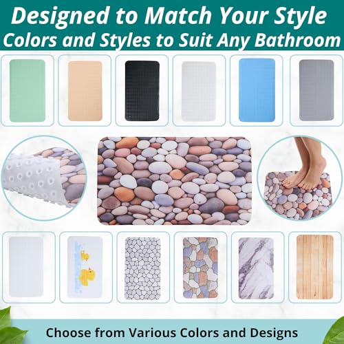 ENKOSI Non Slip Bath Mat for Tub and Shower Floors – Anti Slip Shower Mat with Strong Secure Grip – Unique Pebble Stone Print Bathroom Mat for Inside Bathtub and Smooth Stalls (28x16 Pebble Stone) - color: Pebble Stone