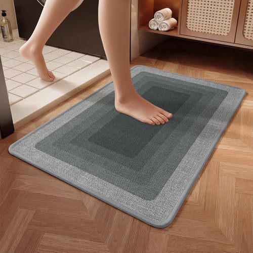 Bath Mat Non Slip,Quick Dry Bathroom Rug Under Door,24"x36",Grey | Absorbent Washable Rubber Backing Bath Rug Shower Mat Bathroom Floor Mat for Sink Bathtub Beside Shower Entrance - color: Grid Grey, size: 24" x 36"
