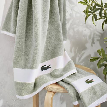 Lacoste Sport Stripe 6-Piece Luxury Cotton Towel Set – Made with 100% Soft Supima Cotton, Absorbent & Quick-Drying, Includes 2 Bath Towels, 2 Hand Towels, 2 Washcloths, Aloe - color: Aloe