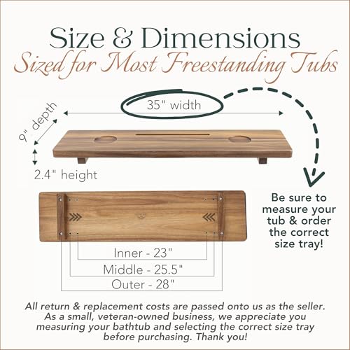 Premium Nature Shed Bathtub Tray for Freestanding Bath | Large & Thick 35” Acacia Wood Luxury Bath Tray for Tub | Anti-Tip, Non-Toxic, Adjustable Bathtub Trays for Tub with Bathroom Accessories Holder - size: Long (35x9x2.4 in)