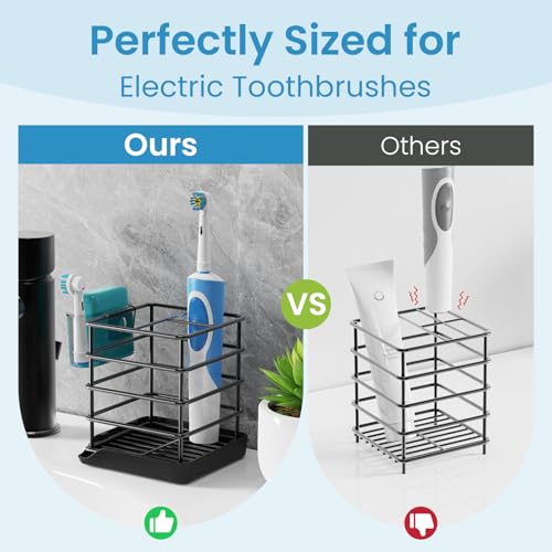 Toothbrush Holders, Bathroom Storage Organizer with Small Box,Black,3 Slots | Easy to Clean,Multifunctional,Kids Electric Toothbrush Organizer,Drainage,Removable,For Bathroom,Vanity,Kitchen Sink,Office - size: with tray
