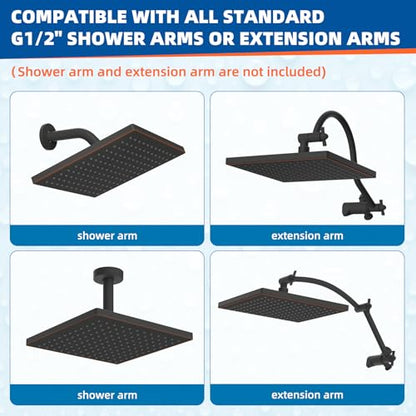 Hibbent cUPC Certified High Pressure 12'' Shower Head, Oil Rubbed Bronze | Thickness Metal Showerhead, Square Large Bathroom Rainfall Shower Head, Adjustable Brass Ball, Waterfall Full Body Coverage - color: Oil Rubbed Bronze, style: Square 12''
