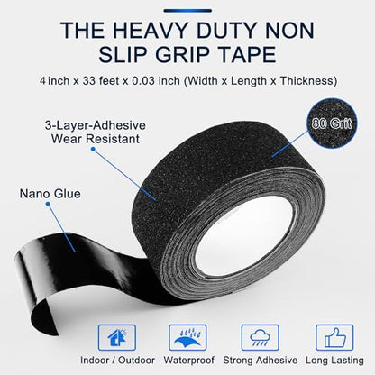 SANKEMU Anti Slip Tape, 2 inch by 33 feet, Non-Slip Traction Grip Tape to Tubs, Boats, Stairs, Clear, Soft, Comfortable for Bare feet (Extra Large) - size: 4 Inch x 33 Feet Black