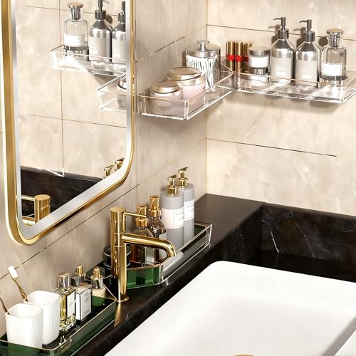 Corner Acrylic Shower Caddy, 2 Pack Shower Shelf Adhesive with 1 Pack Soap Dish, No Drilling Bathroom Organizer, Wall Shelves for Bathroom - style: Corner Acrylic Shower Caddy
