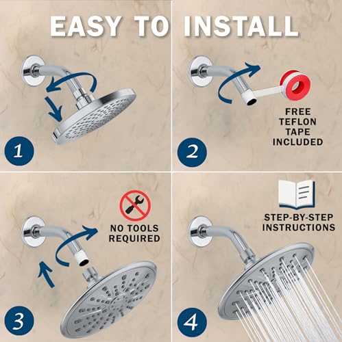 Luxury Rain Shower Head - 2.5 GPM - Polished Chrome | 9 Inch Large, High Flow, Overhead Rainfall Showerhead With Self-Clean Nozzles, Easy Install, Adjustable Brass Ball Joint - color: Polished Chrome, size: 2.5 GPM