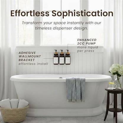 MaisoNovo Shampoo and Conditioner Dispenser|Refillable Amber Bamboo 3-Pack | 500 ml Shower Gel Dispenser Set of 3. Refillable Shampoo and Conditioner Bottles. Drill Free Secure Design. Amber Bamboo - color: Amber Bamboo Set of 3