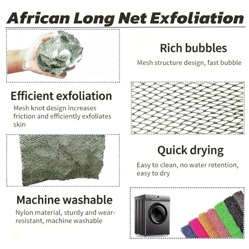 SPMKTBOZAI African Net Sponge Authentic, Exfoliating Net for Body Back | African Net Sponge with Knots| Long Stretch| African Net for Sensitive Skin| Durable & Quick Dry| Daily Use| Moss Green - color: Moss Green