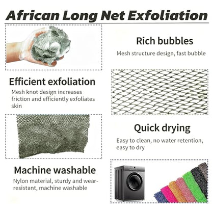 SPMKTBOZAI African Net Sponge Authentic, Exfoliating Net for Body Back | African Net Sponge with Knots| Long Stretch| African Net for Sensitive Skin| Durable & Quick Dry| Daily Use| Moss Green - color: Moss Green