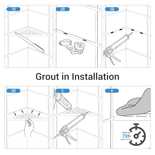 Corner Shower Shelf, 10 Inch Black 304 Stainless Steel Recessed Installation with Grout, No Drilling Required Tile Shower Shelf for Tiled Wall (2-Pack)