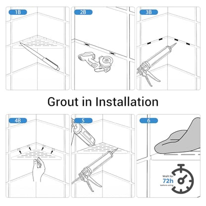 Corner Shower Shelf, 10 Inch Black 304 Stainless Steel Recessed Installation with Grout, No Drilling Required Tile Shower Shelf for Tiled Wall (2-Pack)