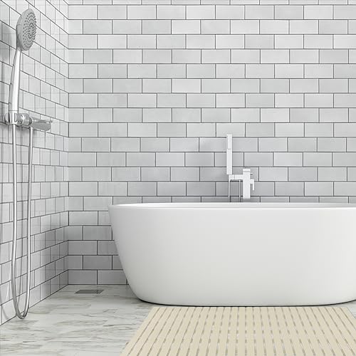 BEMISO Shower Mat Non Slip Bathtub Mat 37.4 x 15.7 Inch Bath Mat for Tub | Suction Cups,Drain Holes,Easy Dry,Easy to Cut,Eco-Friendly - color: Beige, size: 37.4 x 15.7 inches