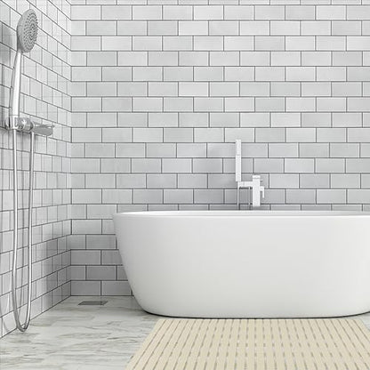 BEMISO Shower Mat Non Slip Bathtub Mat 37.4 x 15.7 Inch Bath Mat for Tub | Suction Cups,Drain Holes,Easy Dry,Easy to Cut,Eco-Friendly - color: Beige, size: 37.4 x 15.7 inches