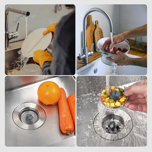 Hibbent 3 in 1 Kitchen Sink Drain Strainer, Stainless Steel Wrapped Shell Drain Stopper Combo, Pop Up Sink Stopper, 3 Anti-Clogging Metal Basket Strainer with Handle for US Standard 3-1/2" Drain - style: SUS304 Drain Part with 3 SUS304 Strainers