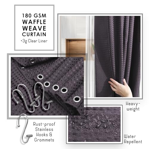 Clara Clark Purple Bathroom Set, Bathroom Sets with Shower Curtain and Rugs | 22 Piece Bathroom Accessories Set with Toothbrush Holder, Soap Dispenser, Soap Dish, Toilet Brush, and Bathroom Trash Can - color: Purple, size: Complete Set + Bath Rugs