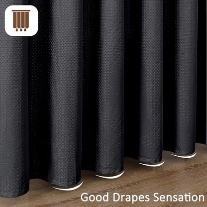 Black Stall Shower Curtain 36 x 72 Inch, Textured Soft Fabric Waffle Narrow Size Modern Shower Small Curtain for Bathroom Hotel, Machine Washable, Water Resistant, 36Wx72L Inches - color: Black, size: 36"W x 72"L (Pack of 1)