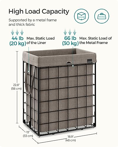 SONGMICS Laundry Hamper, 23.8 Gal. (90L) Laundry Basket, Collapsible Clothes Hamper, Removable and Washable Liner, Metal Wire Frame, for Bedroom Bathroom, Black and Camel Brown ULCB190N01 - color: Black + Camel Brown, size: 90 L