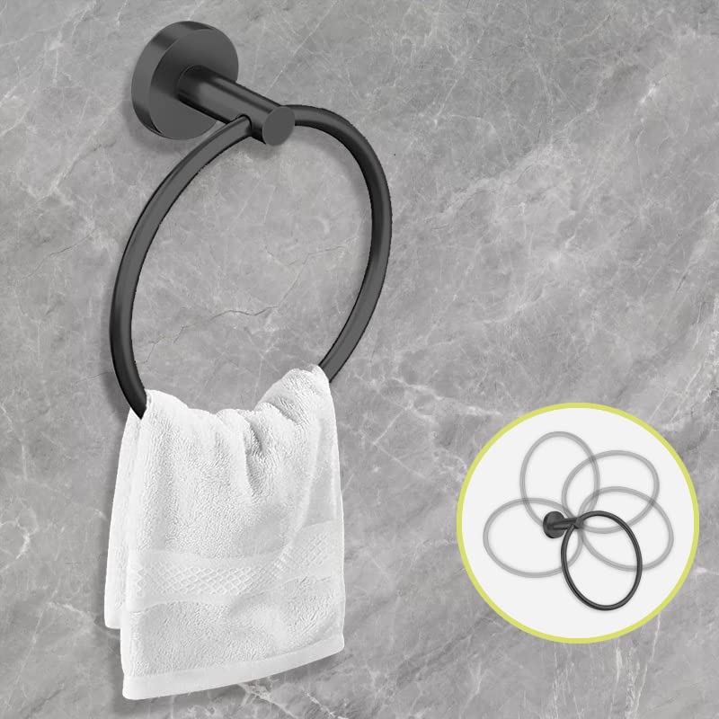 Cilee 10 Piece Matte Black Bathroom Accessories Set, 24 inch Towel Bar Set | Black Towel Bar Ring + Toilet Paper Holder + Robe Towel Hook, Stainless Steel Bathroon Hardware Set - color: Black, size: 24inch