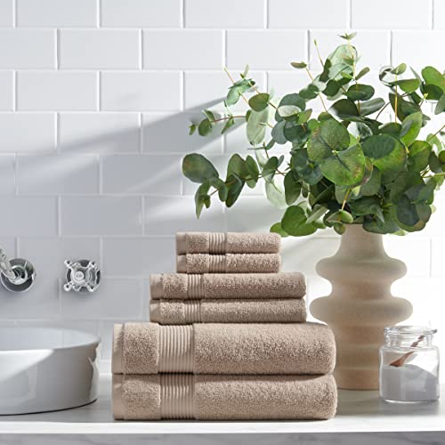 Arkwright Solid 6 Piece Bath Towel Set, 100% Cotton 600 GSM Soft Absorbent Bathroom Towels for Hotel, Spa or Vacation Rental, Latte Beige (2 Bath Towels, 2 Hand Towels, 2 Washcloths) - color: Latte Beige