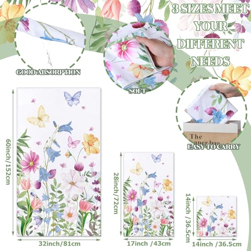 Preboun 3 Pack Floral Hand Towels Spring Bathroom Towels Set Watercolor Wildflower Hand Towels Butterfly Bath Towels Plant Leaves Dish Towels for Bathroom Kitchen Hotel Gym Spa - color: Pink, Blue, Yellow, style: Flower