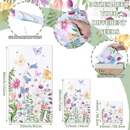 Preboun 3 Pack Floral Hand Towels Spring Bathroom Towels Set Watercolor Wildflower Hand Towels Butterfly Bath Towels Plant Leaves Dish Towels for Bathroom Kitchen Hotel Gym Spa - color: Pink, Blue, Yellow, style: Flower
