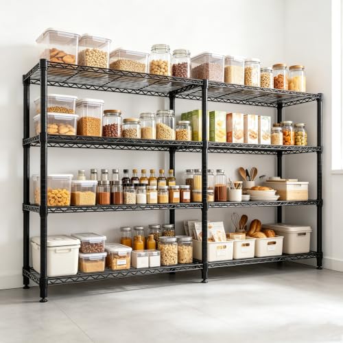 Garvee Metal Storage Shelves 4-Tier, Wire Shelving Rack 59"Wx13.8"Dx59.5"H, | Heavy Duty Load 1060LBS, Adjustable/L-shaped, Wire Rack, for Garage Kitchen Pantry Room Storage, Tool-Free Assembly, Black - size: 59" W x 13.8" D x 59.5" H(4 Tiers)