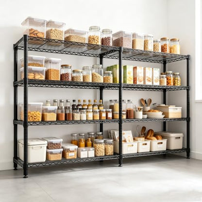 Garvee Metal Storage Shelves 4-Tier, Wire Shelving Rack 59"Wx13.8"Dx59.5"H, | Heavy Duty Load 1060LBS, Adjustable/L-shaped, Wire Rack, for Garage Kitchen Pantry Room Storage, Tool-Free Assembly, Black - size: 59" W x 13.8" D x 59.5" H(4 Tiers)