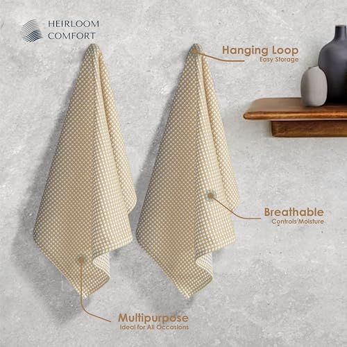 3 Pack 100% Cotton Dual Tone Waffle Weave Kitchen Towels, 16x26 Inch, Super Absorbent, Fast Dry Dishcloth Set, Soft and Durable, Beige - color: Beige, size: 16 x 26 - Pack of 3