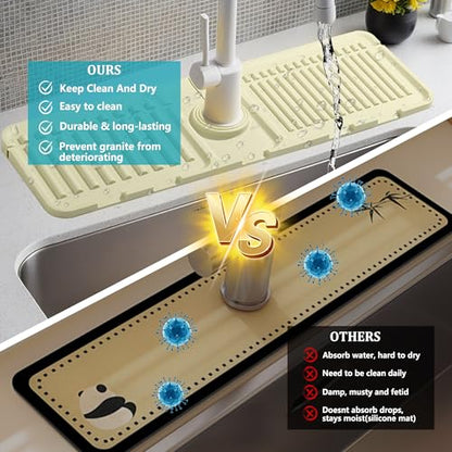 Faucet Mat for Kitchen Sink, Silicone Faucet Handle Drip Catcher Tray Mat, Silicone Kitchen Sink Splash Guard, Ideal Protective Tray for Stone Sinks in Kitchen & Bathroom - color: White