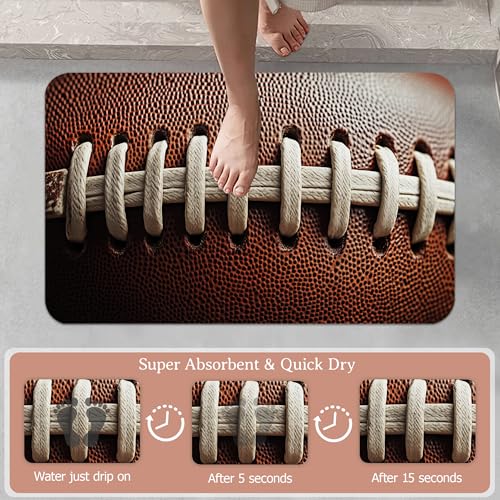 Football Texture Bathroom Rugs,Bath Mats for Bathroom,Laces Stripes Low Pile Absorbent Bath Mat,Rubber Backing Non Slip Washable Thin Quick Dry Door Mat 17x29.5 Inch - color: Football Texture,laces Stripes