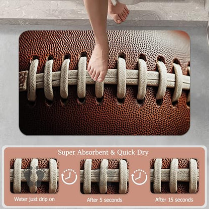 Football Texture Bathroom Rugs,Bath Mats for Bathroom,Laces Stripes Low Pile Absorbent Bath Mat,Rubber Backing Non Slip Washable Thin Quick Dry Door Mat 17x29.5 Inch - color: Football Texture,laces Stripes