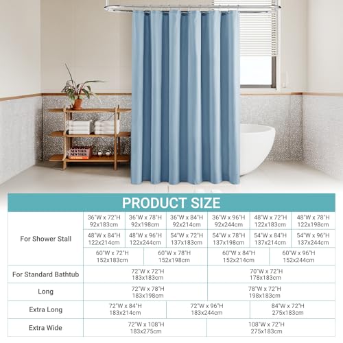 Linen Shower Curtain with 6 Hooks Modern Heavy Duty Washable Fabric Curtain Set Waterproof Thick Cloth Shower Curtains for Bathroom Bathtub Washable, W36*L70, Blue Gray - color: Blue Gray, size: 36"W x 70"L (Pack of 1)