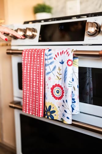Kitchen Towels, Dish Towels for Kitchen, 2 Pc Kitchen Towel Set | Microfiber Waffle Towels, 16 x 26 inches, with Hanging Loops, Reusable Tea Towels, Cute Kitchen Towels - 2 Pack - color: Red Multi