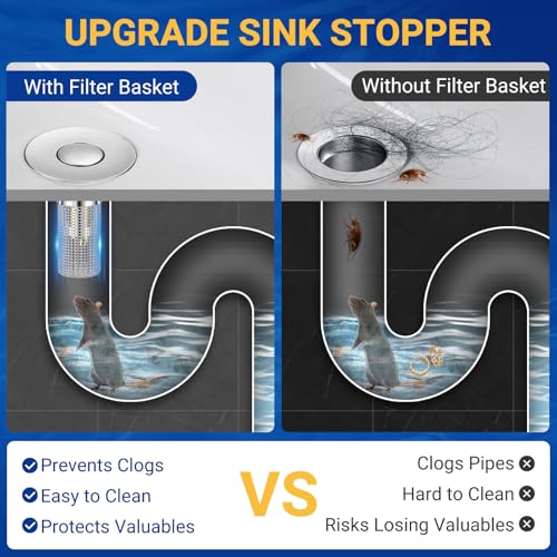 Bathroom Sink Drain Strainer, Pop-Up Bathroom Sink Stopper with Removable Stainless Steel Hair Catcher Basket, Universal Fit for US Bathroom Sinks, Showers & Floor Drains (4pcs) - color: 4pcs