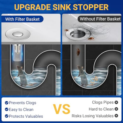 Bathroom Sink Drain Strainer, Pop-Up Bathroom Sink Stopper with Removable Stainless Steel Hair Catcher Basket, Universal Fit for US Bathroom Sinks, Showers & Floor Drains (1pcs) - color: 1pcs