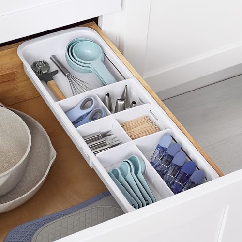 YouCopia DrawerFit Sliding Drawer Tray with Adjustable Dividers, Expandable Kitchen Storage Organizer, Speckled White - style: Tray