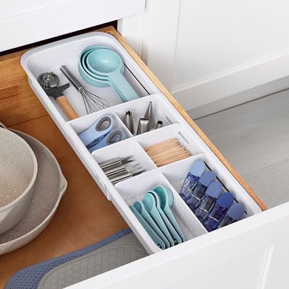 YouCopia DrawerFit Sliding Drawer Tray with Adjustable Dividers, Expandable Kitchen Storage Organizer, Speckled White - style: Tray