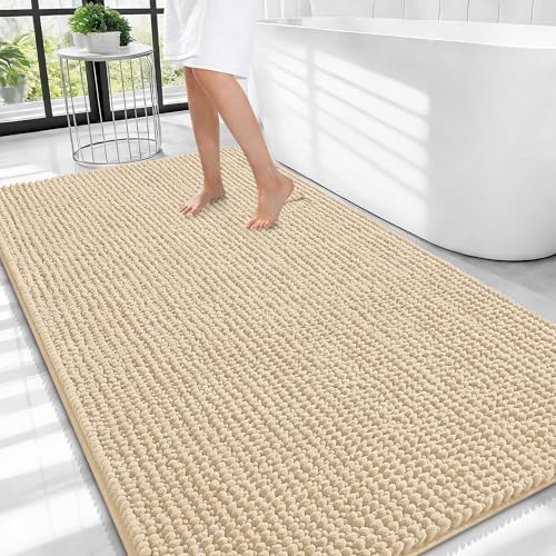 OLANLY Thick Chenille Large Bathroom Rugs 44x32, Absorbent Bath Mat, Beige | Soft Bath Rugs, Rubber Backing, Machine Wash Dry, Bath Mats for Bathroom, Tub and Shower, Home Decor Accessories - color: Beige, size: 44" X 32"
